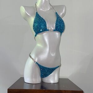 Turquoise Blue competition stage suit  Bikini Set